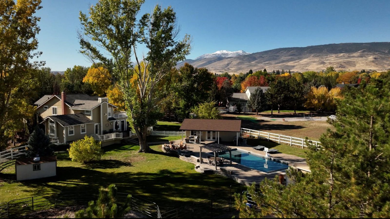Aerial view of Redeemer Ranch in autumn, Reno, Nevada